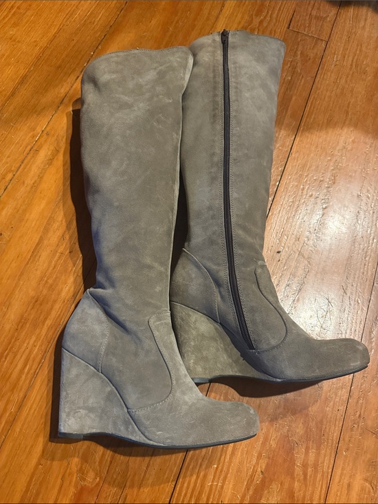 Born Shoes - Taupe Suede Knee-High Wedge Boots by Born